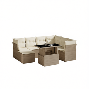 Conjunto de Sofá de Jardín de Ratán Beige con Cojines de Espuma de Alta Densidad, Muebles de Exterior de Diseño Contemporáneo, Resistentes al Agua y a los Rayos UV, de PE - Product Image 1