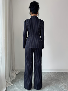 <span class=keywords><strong>Traje</strong></span> Formal Elegante de 2 Piezas para <span class=keywords><strong>Mujer</strong></span> con Rayas, Cuello en V, 6 Botones, Doble Abertura y Pantalones, Precio Bajo al por Mayor - Product Image 2