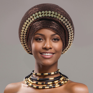 Gorro Turbante con Diamantes para Mujer, Pañuelo Africano para la Cabeza, Tocado Nigeriano, para Bodas y Fiestas, Auto Gele, Aso Oke, Hijab, Pañuelo Musulmán - Product Image 2