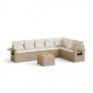 Conjunto de Sofás de Jardín de Ratán Beige, 6 Plazas, Muebles de Exterior Contemporáneos Resistentes a la Intemperie - Product Image 1