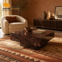 Table basse rectangulaire en marbre rouge Cotrustone Rosso Alicante, table centrale en pierre polie, mobilier de luxe pour salon