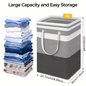 Heavy-duty <b>Large</b> Collapsible Tall Laundry <b>Basket</b> Oxford Extended Handles Quality <b>Storage</b> Organizer for Bathroom Dorm Home - Product Image 3