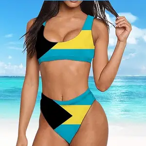 Biquíni com estampa personalizada com bandeira das Bahamas, maiô de sublimação para mulheres, biquíni sexy com desconto no preço de fábrica, com impressão sob demanda