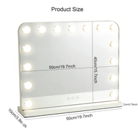 Miroir de maquillage LED Hollywood à 15 ampoules avec support pour téléphone, éclairage carré en haut et rond en bas, à intensité réglable, pour coiffeuse
