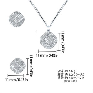 Parure de bijoux en cuivre nacré brillant, motif géométrique carré, micro-incrustations, boucles d'oreilles et collier, pour femme, usage quotidien, luxe et mode - Product Image 5