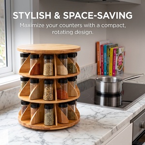 Customized Bamboo Tiered <strong>Spice</strong> Rack Organizer Shelf Organizer for Cabinet Drawer <strong>Tray</strong> &amp; Countertop, Kitchen Step Shelf Holds - Product Image 3