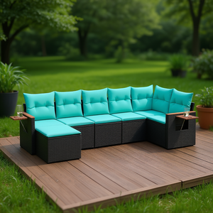 Black Patio <b>Sofa</b> <b>Set</b> Outdoor Rattan Garden Furniture Waterproof Cushions Contemporary Design - Product Image 2