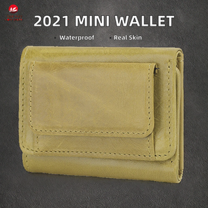 กระเป๋าสตางค์หนังวัวบางสไตล์วินเทจสุดหรู2021ความยาวสั้นพร้อมซิปปิดหนังวัวแท้ลำลองขนาดเล็ก - Product Image 2