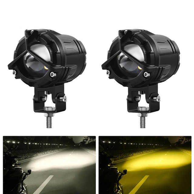 60W Dual Color LED Auxiliary Lights Mini Spot Driving Lights High Low Beam Offroad LED Headlight for Motorcycle