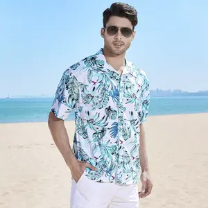 Custom Full Over Printed Men's Flower Shirt Hawaiian Sets Casual Button Down Beach Wear Short Sleeve Shirt