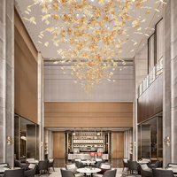 Lustre suspendu en verre LED de style moderne, feuille d'érable, décoration, salle de banquet, hall d'hôtel, villa, luxe