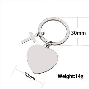 Stainless Steel Heart-shaped Keychain Cross Small Label Laser <b>Engraving</b> logo Color Printing Blank Material Holiday Gift - Product Image 2