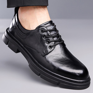 รองเท้าทำงานหนังสีดำสำหรับผู้ชาย ส้นเตี้ย พื้นยางกันลื่น สไตล์ลำลอง เดินสบาย - Product Image 3