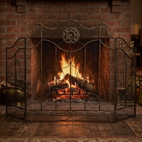 Écran de cheminée pliable en fer forgé et laiton antique traditionnel à 3 panneaux, avec décorations métalliques, pour foyer domestique, vente en gros, prix compétitif