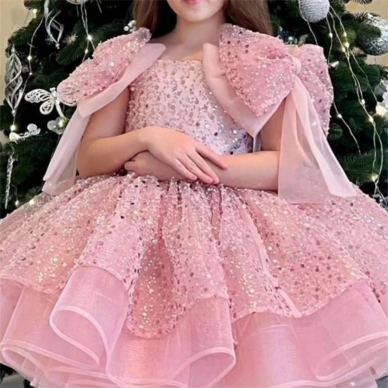 Children Party Dress Big Bow Shoulder Princess Sweet Sequin Puffy Prom Gown  Baby Girls Piano Perform Formal Evening Dresses| Alibaba.com