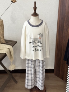 Ensemble de pyjamas en coton 100% à carreaux pour frères et sœurs, assorti garçon et fille, col en dentelle, boutonné, 2 pièces, automne-hiver, personnalisé, prêt à être expédié - Product Image 5