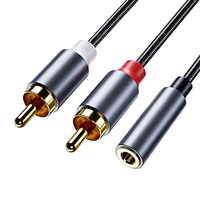 Câble de conversion RCA 3,5 mm (2 RCA mâles vers 1 RCA femelle) plaqué or, tressé en nylon, 20 cm, pour smartphones/voitures/haut-parleurs/tablettes/usage domestique