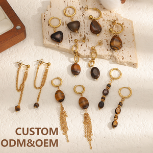 CAIOOCHE - Juego <span class=keywords><strong>de</strong></span> Aretes Largos <span class=keywords><strong>de</strong></span> Acero Inoxidable Vintage al por Mayor, Chapados en Oro, con Piedra <span class=keywords><strong>de</strong></span> Ojo <span class=keywords><strong>de</strong></span> Tigre <span class=keywords><strong>de</strong></span> Resina, Joyería <span class=keywords><strong>de</strong></span> Moda para Mujer - Product Image 1