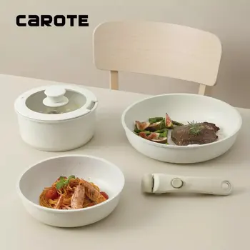 This Carote cookware set has detachable handles to save space