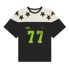 Jersey de Fútbol Americano Estampado de Alta Calidad OEM, 100% Algodón Transpirable, Cuello en V, Número y Diseño a Rayas, Tallas Grandes - Product Image 4