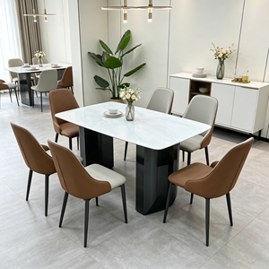 Mesa de Comedor Rectangular Moderna de Piedra Sinterizada con Patas de Metal, 6 Plazas, Muebles Duraderos para Comedor - Product Image 5