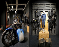Présentoir de jeans en métal, meuble d'exposition sur pied, table de vêtements en bois