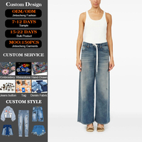 Jean classique personnalisé pour femme, coupe droite ample, respirant, 100 % coton, délavage vintage, taille haute, denim abrasié, style streetwear