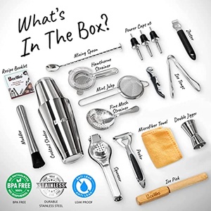 <span class=keywords><strong>Set</strong></span> Professionale da Bartender in Acciaio Inossidabile con Borsa, Shaker e Utensili da Bar <span class=keywords><strong>per</strong></span> la Preparazione di Whiskey - Product Image 3