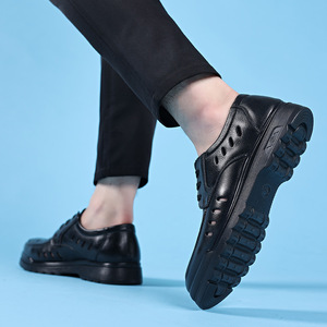 Mocasines de Cuero Genuino para Hombre, Perforados, con Punta Redonda y Suela de Goma, Zapatos Casuales para Todas las Temporadas - Product Image 3