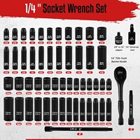 Jeu de douilles à chocs carrées de 55 pièces, 1/4 pouce, SAE/métrique, profondes/plates, en acier Cr-V, 6 points (5/32"-9/16" 4-15mm)