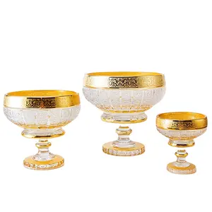 Hot Selling Huishoudelijke Goede Kwaliteit Rijke Gouden Plating Glas Big Size Fruitschaal Met Lage Prijs