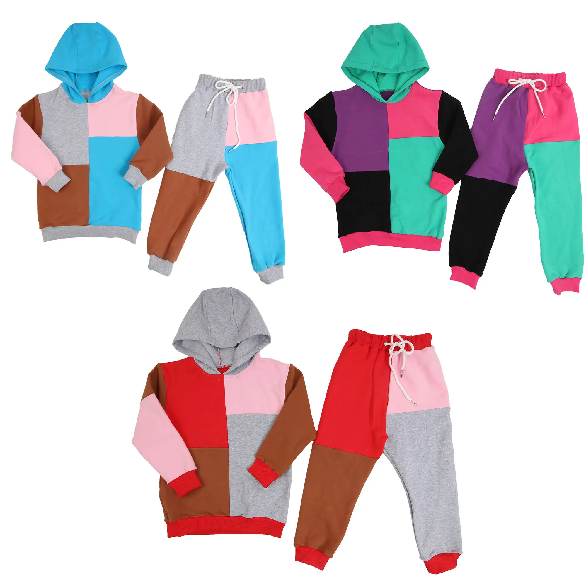 Traje de costura de Color RTS para niños, conjunto de Sudadera con capucha deportiva, moda para niños, ropa deportiva, venta al por mayor, Primavera