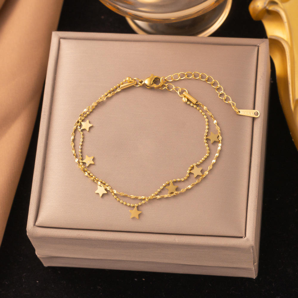 [sle2161] double five-pointed star bracelet gold