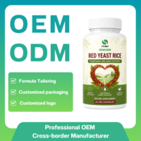 Capsules d'extrait de riz rouge fermenté personnalisées, 2% de monacoline K, complément végétalien, certifié CGMP HACCP, service d'étiquetage privé OEM