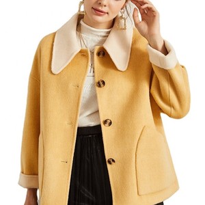 Cappotti di piselli di lana gialli oversize di lana fatti a mano double face per <span class=keywords><strong>donna</strong></span> - Product Image 6