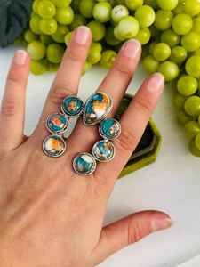 แหวน naja แบบทำมือตะวันตกเฉียงใต้สีเทอร์ควอยซ์โมมีสีเงินและสเตอริงปรับได้ - Product Image 4