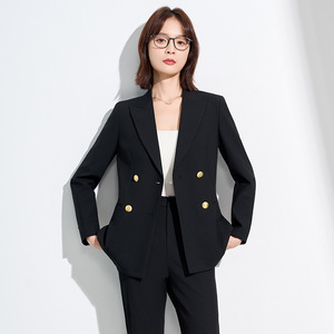 Women's Professional Suit Set Gray Double Breasted Office Lady Autumn Anti-Wrinkle Polyester Three Quarter Sleeve - Product Image 3