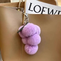 Porte-clés de voiture en fausse fourrure de lapin Rex imitation raisin, mignon et populaire, avec boule en peluche, sans impression, pour femme