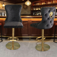 Tabouret de bar pivotant moderne en velours, décor Lion, chaise de salle à manger capitonnée, base en acier inoxydable pour bar à domicile