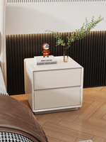 Nueva Mesita de Noche Moderna Minimalista Estilo Crema, Totalmente de Madera Maciza con Cajón