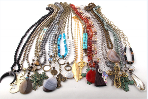 Collar de toro para mujer, 20 piezas, mezcla de diferentes diseños, piedra Natural, cristal, Cruz, Gecko, flecha, abalorio, conjunto de collar con borlas - Product Image 4