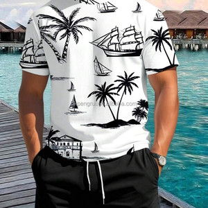 เสื้อยืดผู้ชายลำลองฤดูร้อนทรงโอเวอร์ไซส์ลายกราฟิก ผ้าถักโพลีเอสเตอร์ ป้องกันขนร่วง แขนสั้น คุณภาพดี สีขาวล้วน - Product Image 1
