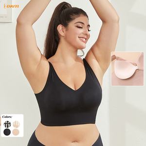 7列ボタン付きプッシュアッププラスサイズブラ 女性用 スムースシームレスミニマイザーブラ ギャザー入り たるみ防止 フル薄型カップ ワイヤレスブラ - Product Image 1