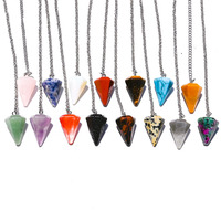 Vente en gros Colliers unisexes Pendentif en cristal naturel avec pyramide hexagonale Quartz rose Oeil de tigre Agate Boule d'améthyste