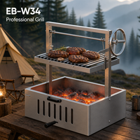 Barbecue commercial à charbon de bois réglable en hauteur, en acier inoxydable, surface antiadhésive, chariot, style Santa Maria, parrilla argentine, barbecue manuel