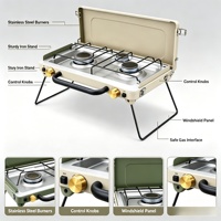 Réchaud de camping portable à double brûleur coupe-vent, cuisinière pliable pour la randonnée, les voyages et les activités de plein air