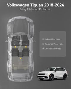 Fodera da pavimento in TPE per tutte le stagioni 3W per Volkswagen <span class=keywords><strong>Tiguan</strong></span> 2018-2024 <span class=keywords><strong>nera</strong></span> 1a fila di tutti i modelli - Product Image 3