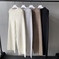 Vente en gros de tricots et pantalons en laine ensemble pull deux pièces poignets en fourrure de Mongolie véritable pull en laine tricoté de luxe pour l'hiver pour femmes