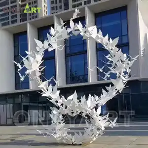 Escultura abstrata de anel de pomba em aço inoxidável para jardim ao ar livre grande