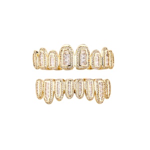 Nuova alta qualità Hip Hop regalo di nozze ghiacciato laboratorio creato CZ pietre rodio placcato oro Unisex Grillz denti alti bocca inferiore - Product Image 6
